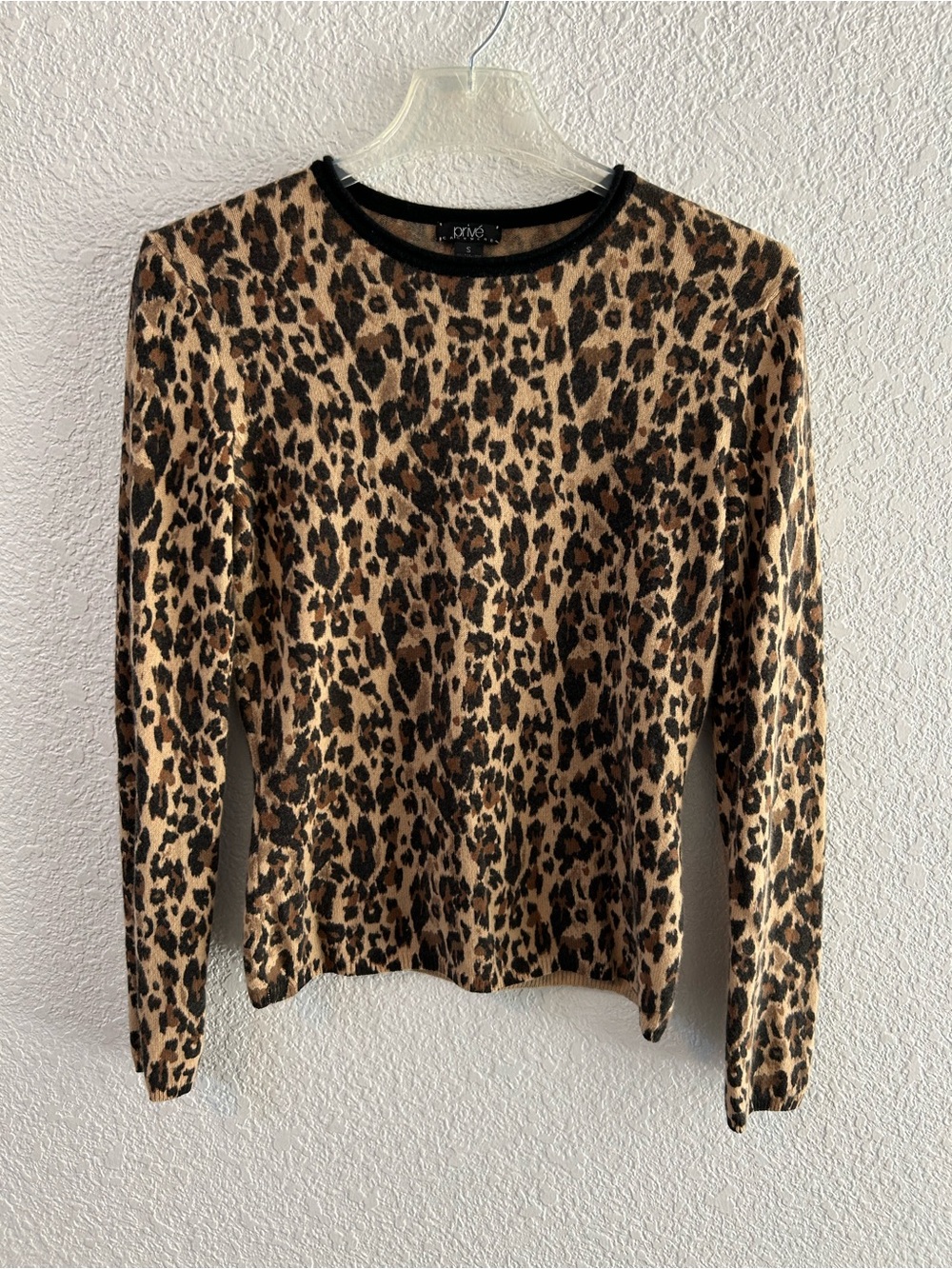 Prive 100% Cashmere Leopard Print Long Sleeve Sweater Small Y2K Mob Wife